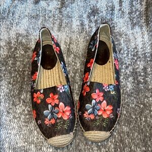 Michael Kors Black Floral Espadrille Slip-On Flats